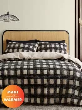 'Cosy Borg Sherpa Check' Duvet Cover Set