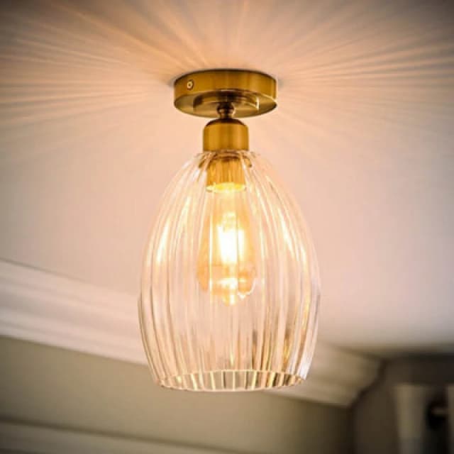ValueLights ValueLights Cheltenham Clear Ribbed Glass Dome Flush Ceiling Light with LED Bulb in Gold Gold One Size Unisex 5059406071195