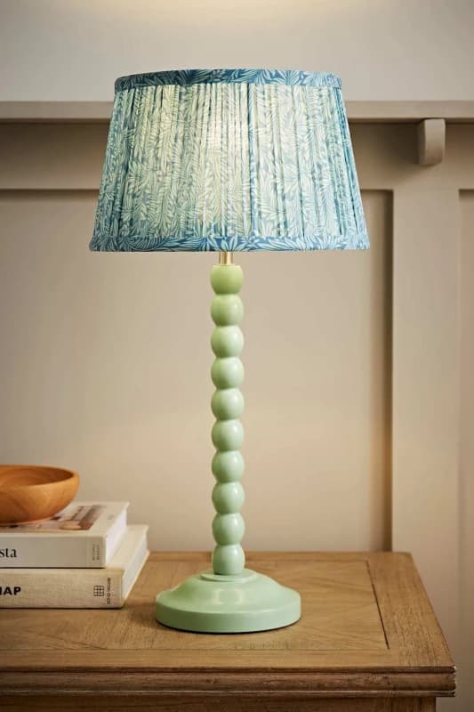 ValueLights ValueLights Bobbin Bobble Table Lamp with Leaf Pleated Tapered Lamp Shade in Pale Green Pale Green One Size Unisex 5059406067877