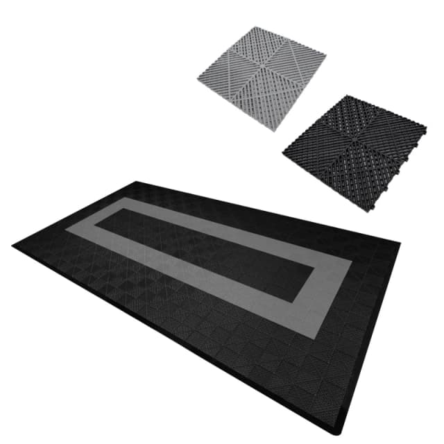 Monstershop Vented Garage Floor Tiles Black (x90), Grey (x30) with Edges (x46) Black
