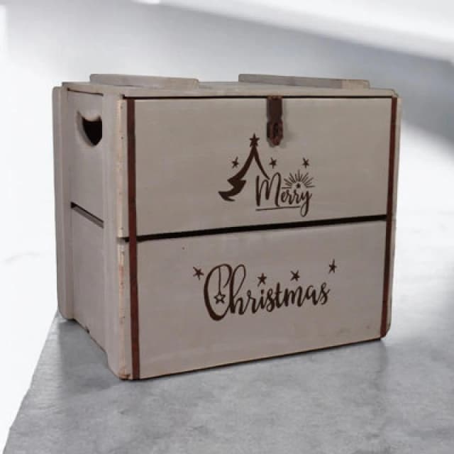 Minster Merry Christmas Box - Wood - L36 X W42 X H30 Cm - Rustic Grey