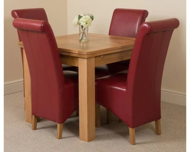 Thats Furniture Richmond 90-150cm Oak Extending Dining Table & 4 Montana Leather Chairs in Red Red Unisex