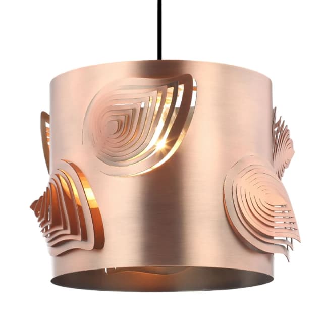 Happy Homewares Modern Solid Metal Easy Fit Pendant Shade with Laser Cut Leaves in Copper Copper Unisex