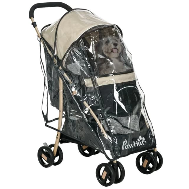 PawHut Pet Stroller for XS and S Dogs w/ Rain Cover - Brown, Brown D00-188V01KK