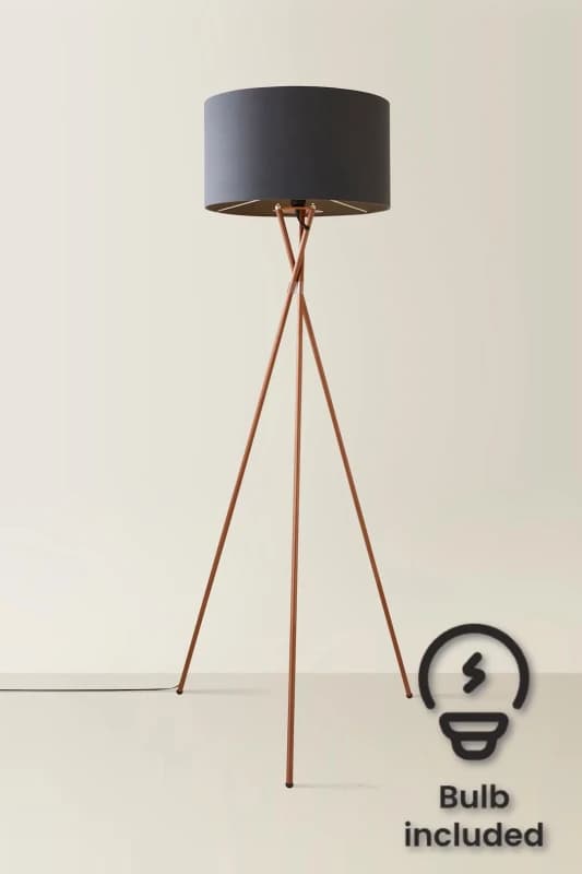 ValueLights ValueLights Camden Copper Metal Tripod Floor Lamp with Drum Lamp Shade and Bulb in Charcoal Charcoal One Size Unisex 5055759993245