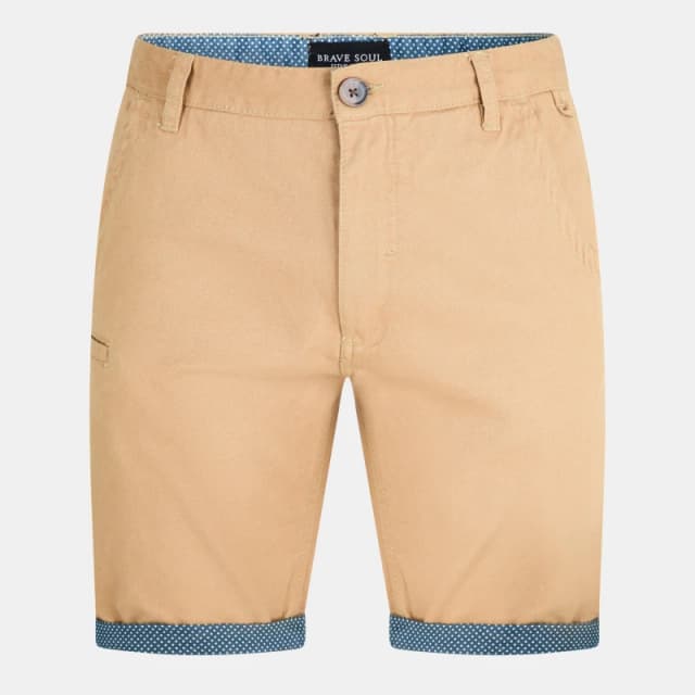 Brave Soul Twill Shorts with Turn Up - Beige Beige XL