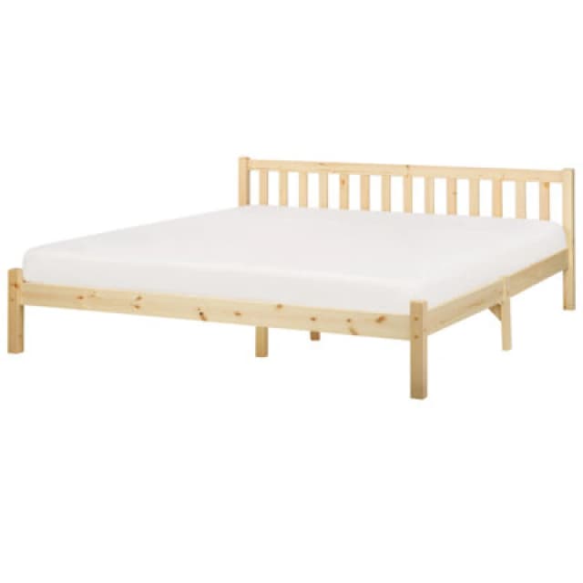 Beliani Bed Pine Wood Florac 180 X 200 Cm (Eu Super King) Light Brown