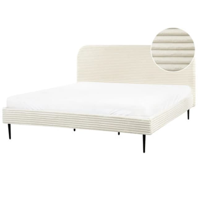 Beliani Bed Corduroy Flayat 180 X 200 Cm (Eu Super King) Off-White