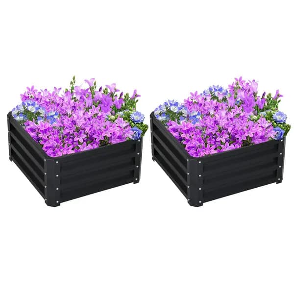 Outsunny 2pk Raised Galvanised Planter Box - Grey