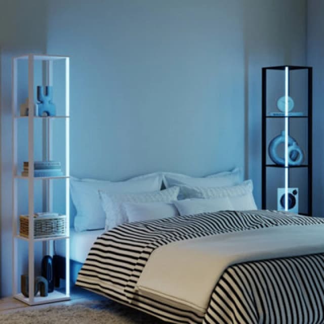 HOMCOM RGB LED Floor Lamp with Shelves and Remote Control for Bedroom, Grey B31-553V70GY