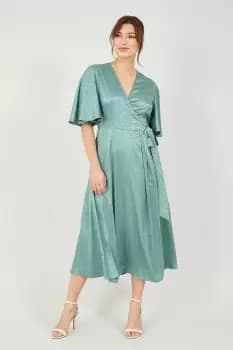 Sage Green Leopard Jacquard Wrap Dress