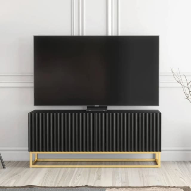 Creative Furniture Ripple TV Unit 100cm - Modern Fluted Design with Push to Open Doors in Black Unisex