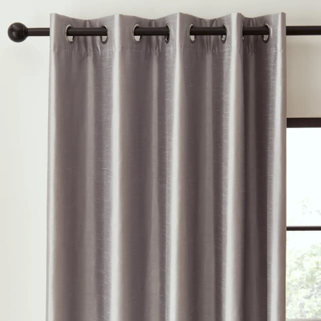 Catherine Lansfield Faux Silk Blackout Thermal Eyelet Curtains Silver Grey unisex 46x72in