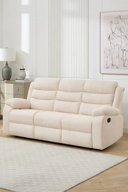 More4Homes Boston 3 Seater Fabric Manual Recliner Sofa (Beige)