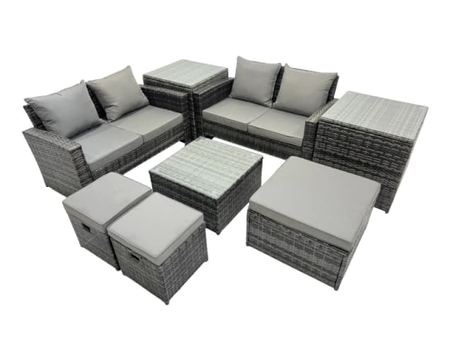 Fimous Lounge Double Seat Sofa Coffee Table Set with 2 Side Tables 3 Stools in Dark Grey Dark Grey Unisex