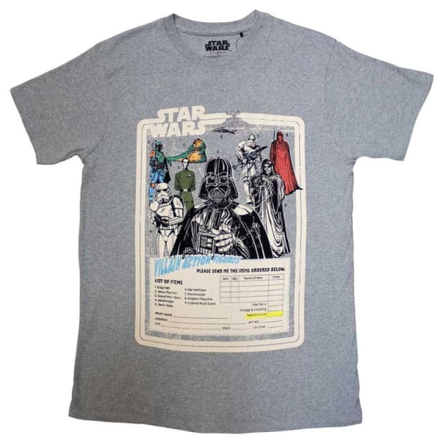 Star Wars Villains Action Figures T Shirt Grey unisex