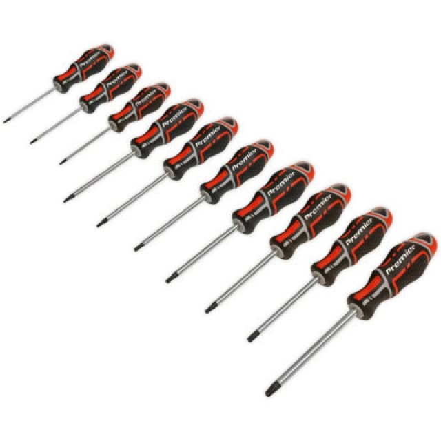 Loops 10 PACK Premium Soft Grip Screwdriver Set - TRX Star Security Various Sizes RED Multi