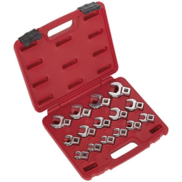 Loops 15pc Open Ended Crows Foot Nut Spanner Socket Set - 3/8" Square Drive Ratchet Multi
