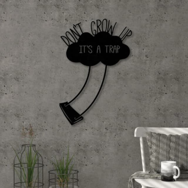 Decortie Modern Metal Wall Art "don't Grow Up" Home Ornament Decorative Minimalist Design Hanging Wall Sculpture, Black