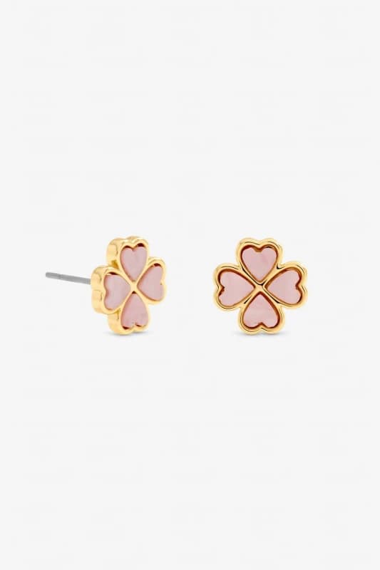Jon Richard Womens Gold Plated & Pink Heart Clover Stud Earrings Gold Female One Size