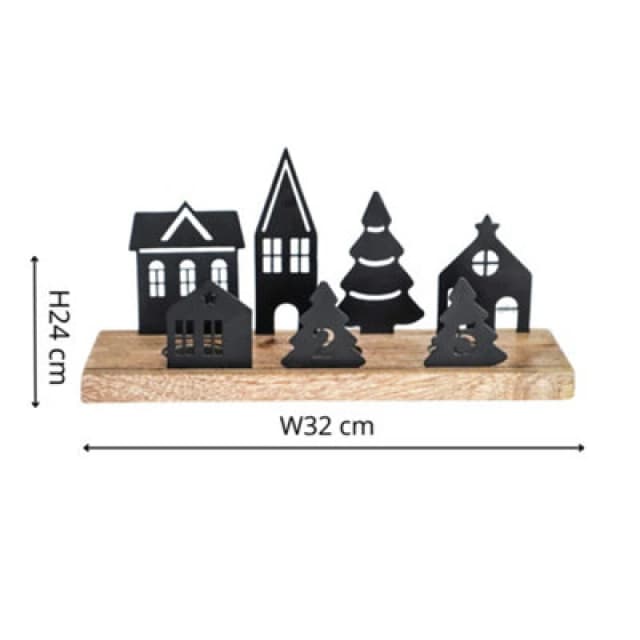 Ivyline Wooden Advent Candle Holder With Metal Accessories H24Cm D32Cm