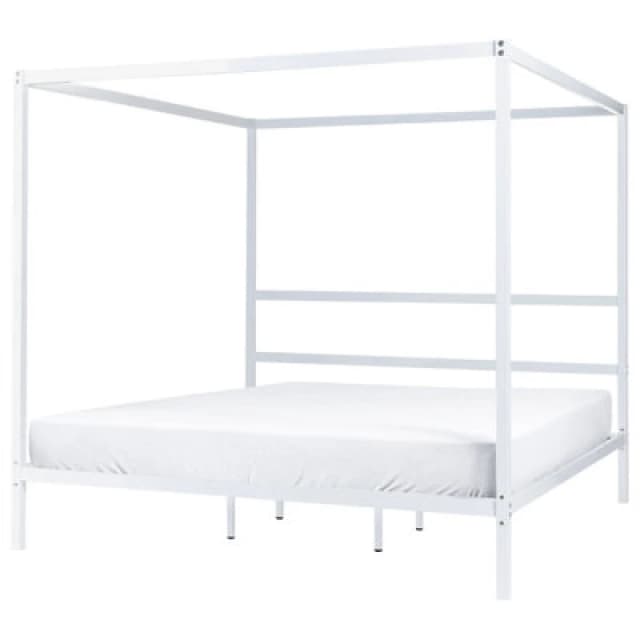 Beliani Four Poster Bed Metal Lestards 180 X 200 Cm (Eu Super King) White