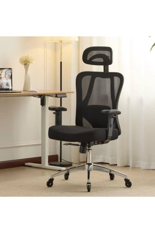 Home Source Breathable Office Chair Adjustable Armrest & Headrest Silent Casters in Black Unisex