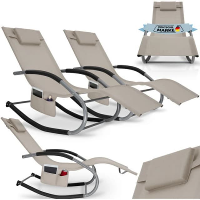 Tectake Set Of 2 Sun Lounger Taya With A Modern Design, Rocking Function And Breathable Surface - Beige