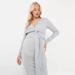 Missguided Maternity Wrap Bodysuit Ls Rib - Grey