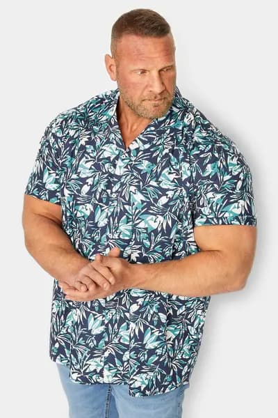 BadRhino Leaf Print Shirt Blue