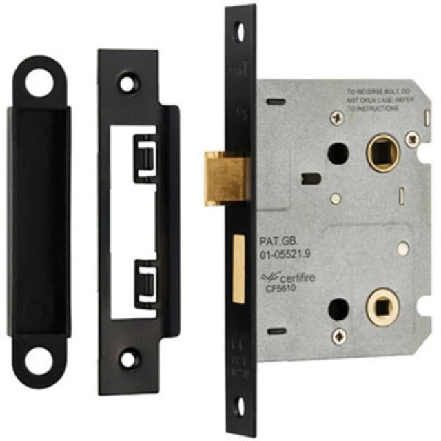 Loops Locking Bathroom Door Sashlock Latch Square Forend 76mm Matt Black unisex