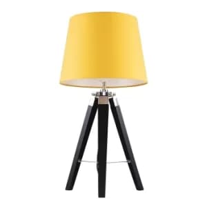 Clipper Black and Chrome Tripod Table Lamp with Mustard Aspen Shade
