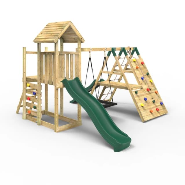OutdoorToys Extended Garden Tower Wooden Climbing Frame with Swings & Slide for Kids - Crestone in Beige Beige Unisex