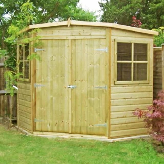 Shires Pressure Treated Corner Shed Shiplap Garden Shed Approx 8 x 8 Feet in Light Tan Light Tan Unisex