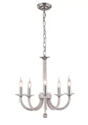 Elena Ceiling Pendant Chandelier 5 Light Polished Chrome, Crystal