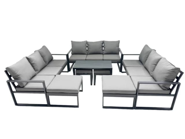 Fimous Aluminium Lounge 3 Seat Sofa Coffee Table Sets with 4 Stools in Dark Grey Dark Grey Unisex