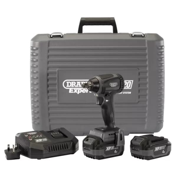 Draper XP20 20V Brushless 1/2" Impact Wrench (300Nm) with 2 x 4Ah Batteries and Fast Charger