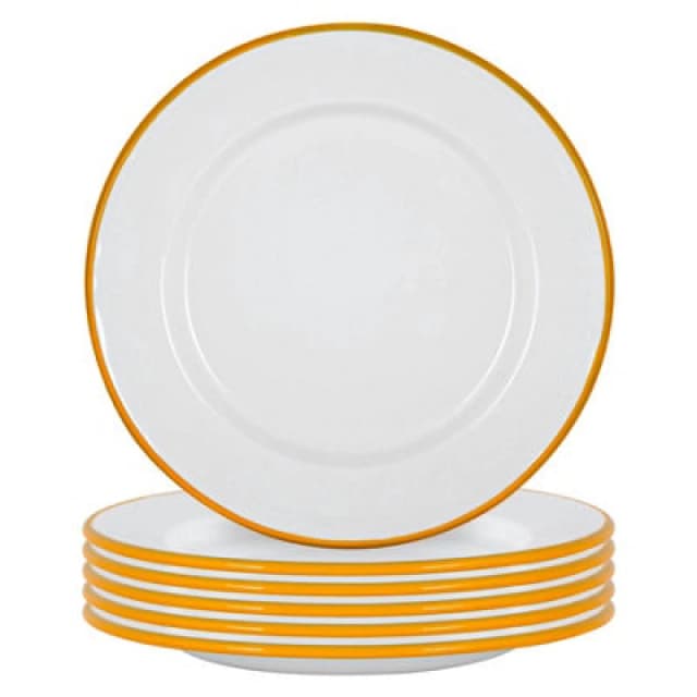Argon Tableware White Enamel Dinner Plates - 25.5Cm - Yellow - Pack Of 6