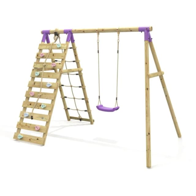 OutdoorToys Single Garden Swing Set with Climbing Wall for Kids - Aria Purple Purple Unisex