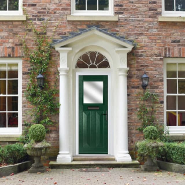 Lacerta Composite Door Eaton Green 920mm X 2090mm Open In Left Hand Obs Glass 10 Year Guarantee - Free Delivery & Smart Lock