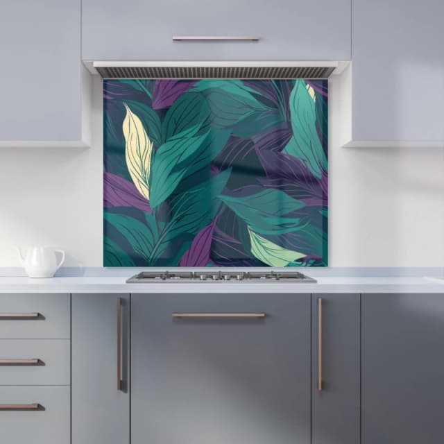 Warren Reed - Designer Green Purple Tropical Leaves Kitchen Splashback Size: 600mm x 750mm Green Unisex 600mm x 750mm