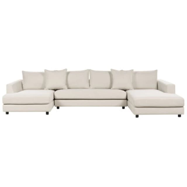 Beliani Corner Sofa 5 Seater Lilviken Fabric Light Beige