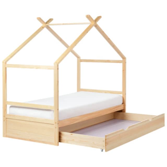 Beliani Kids Bed House Pine Wood Orgeval 90 X 200 Cm (Eu Single) With Storage Light Brown