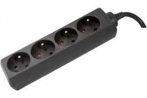4m Black Eu Schuko 4 Way Power Strip