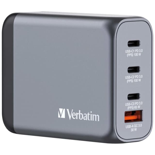 Verbatim GNC-100 GaN Charger 100W with 2 x USB-C PD 100W / 1 x USB-C P