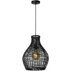 Lucide ALBAN - Rattan Pendant Light - Ø35cm - 1xE27 - Black