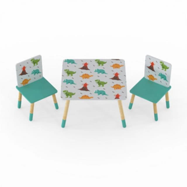 Kidsaw Dino Pattern Table And Chairs, Multi DINOTC2