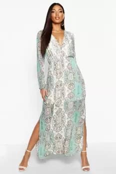 Cage Detail Paisley Woven Maxi Dress