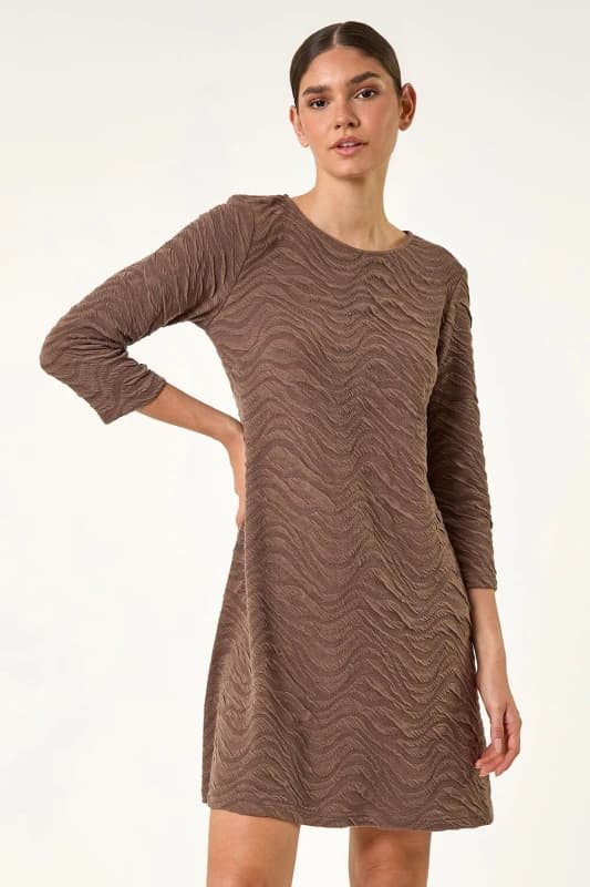 Roman Wave Textured Stretch A-Line Dress Taupe