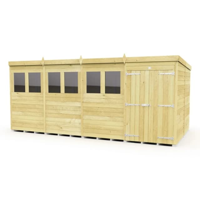 Buttercup Farm 16 x 8 Feet Pent Shed - Double Door W/ Windows - L231 x W474 x H201cm in Brown Brown Unisex